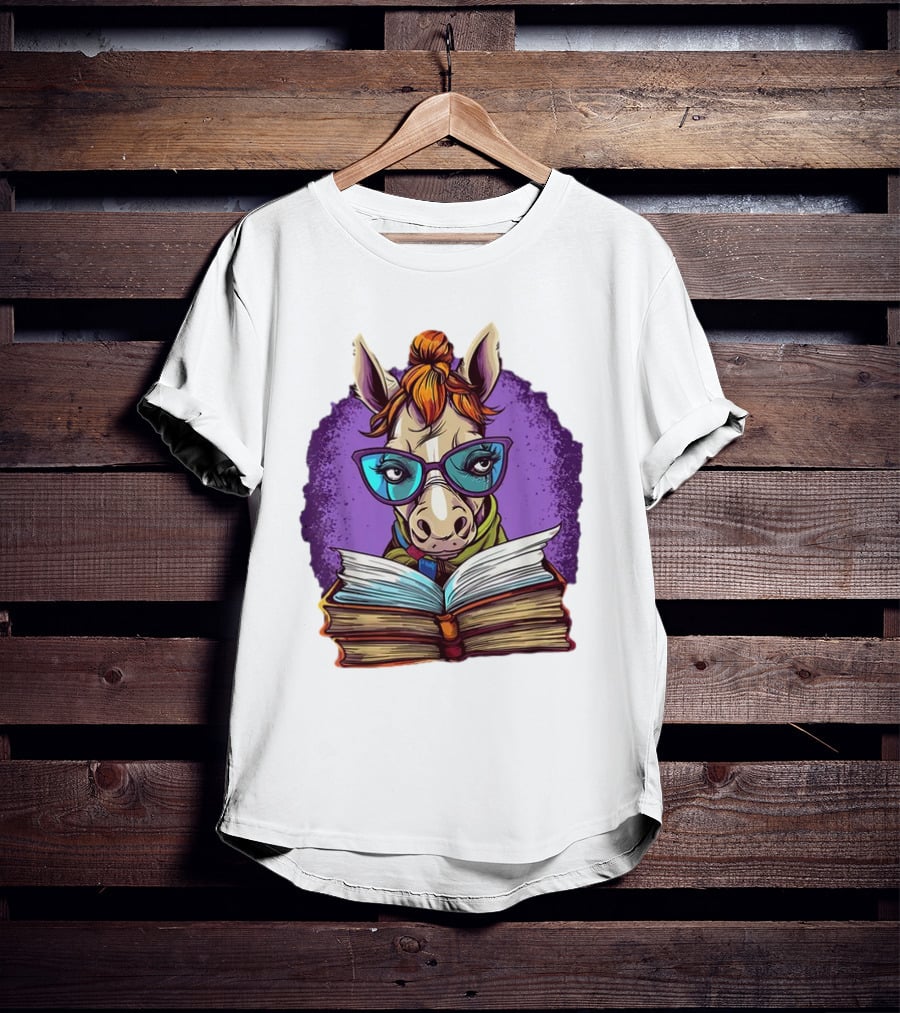 Book Lover Cute Horse Reading Glasses Teacher Librarian T-Shirt