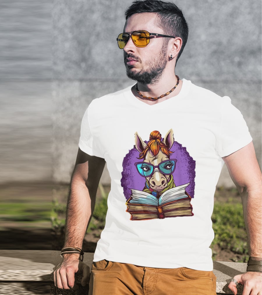 Book Lover Cute Horse Reading Glasses Teacher Librarian T-Shirt