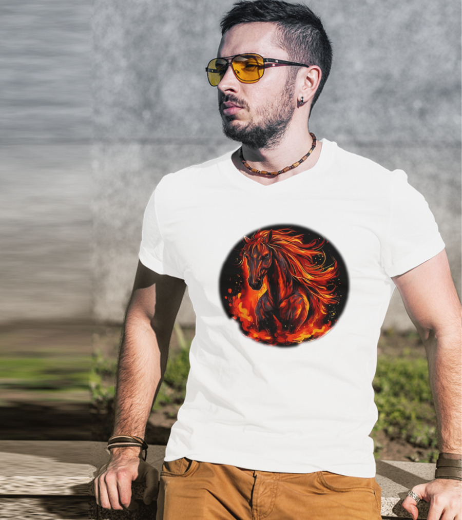 Fiery Horse With Flames For Funny Horse Lovers T-Shirt