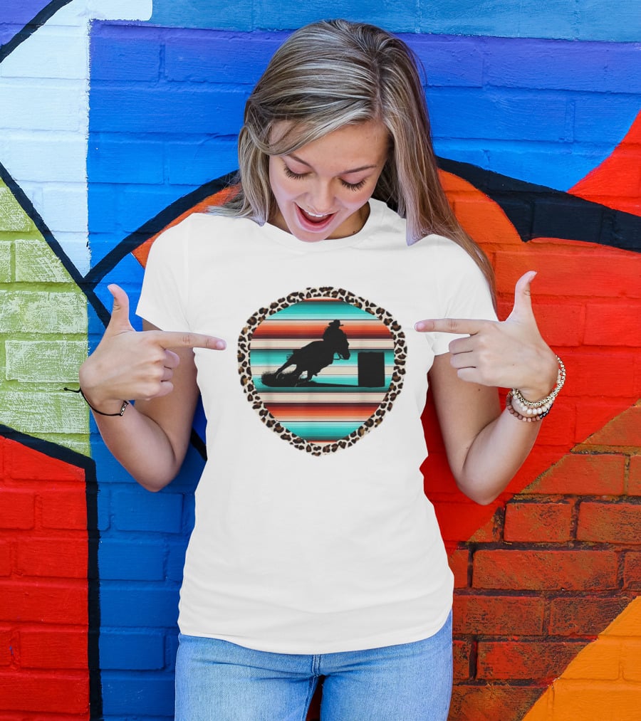 Horse Barrel Racing Rodeo Cowgirl Serape Leopard T-Shirt