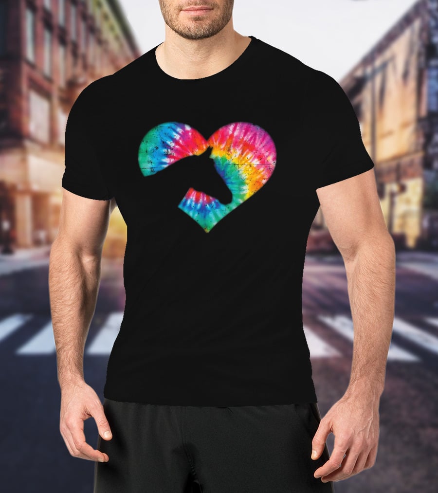 Horse Lover Tie-Dye Rainbow Heart T-Shirt