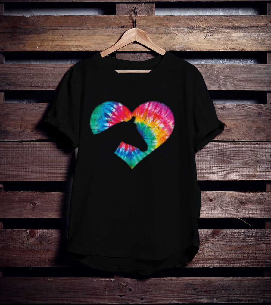 Horse Lover Tie-Dye Rainbow Heart T-Shirt