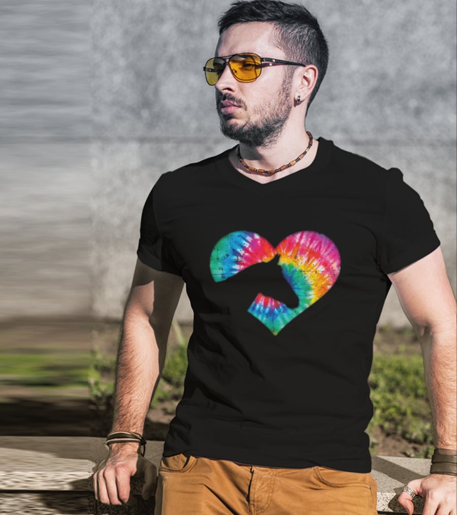 Horse Lover Tie-Dye Rainbow Heart T-Shirt