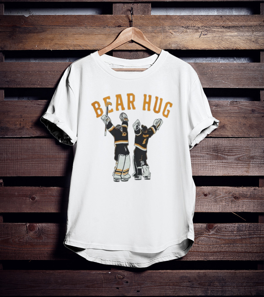 Bear Hug Boston Hockey Linus Ullmark Jeremy Swayman Bruins Goalie Hug Retro T-Shirt
