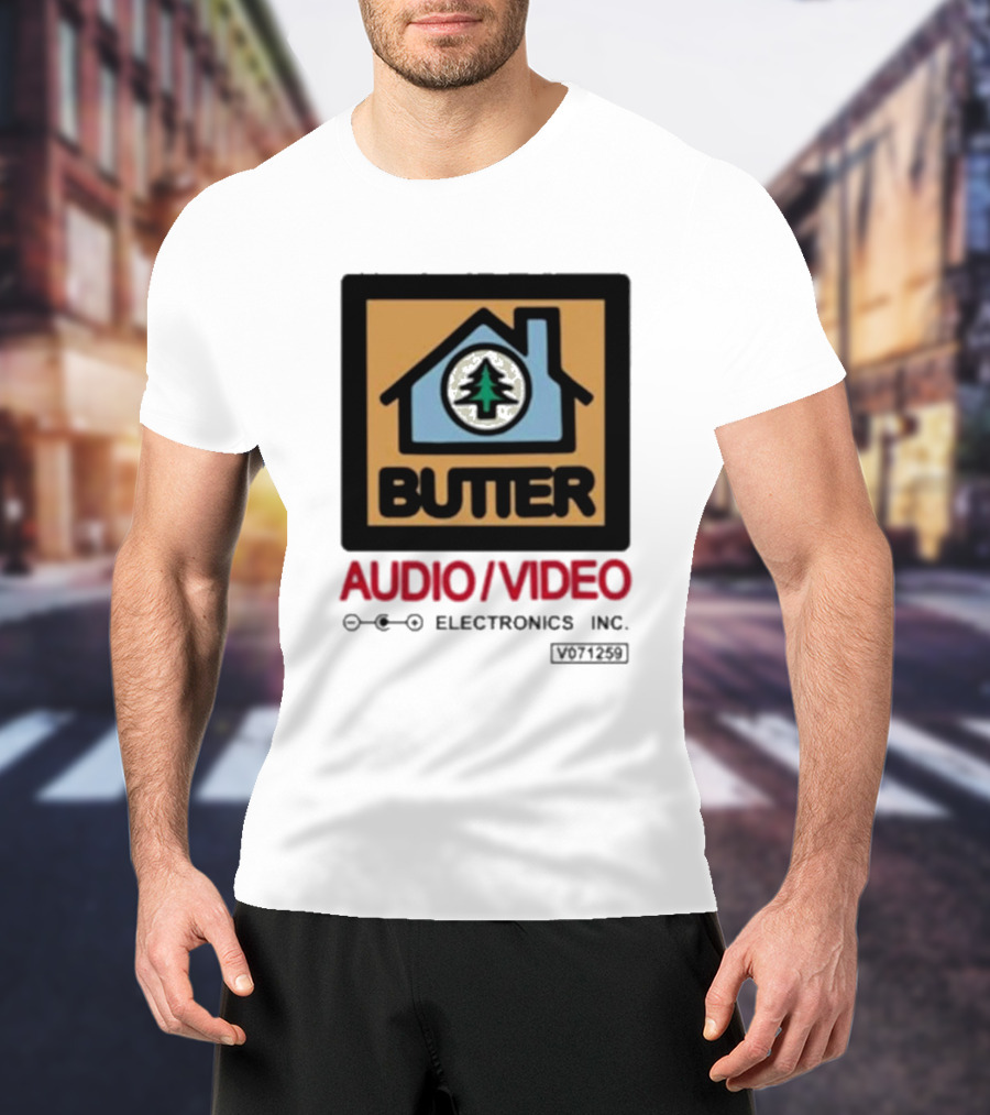 Tommyinnit Wearing Butter Audio Video Electronics Inc. House Symbol With Tree T-Shirt