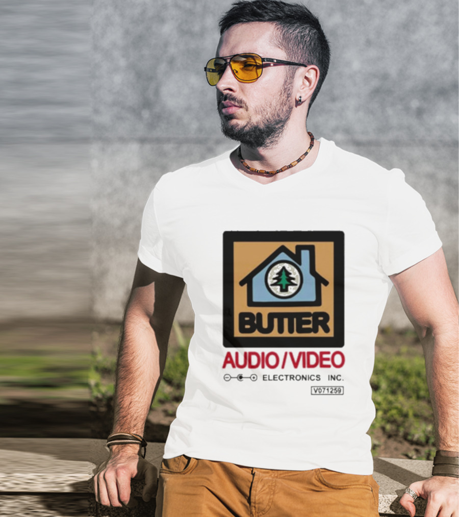 Tommyinnit Wearing Butter Audio Video Electronics Inc. House Symbol With Tree T-Shirt