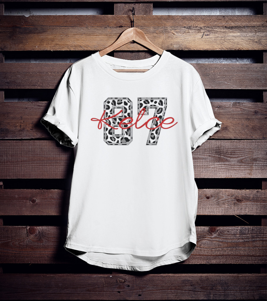 Kelce 87 Leopard Print Red Script T-Shirt