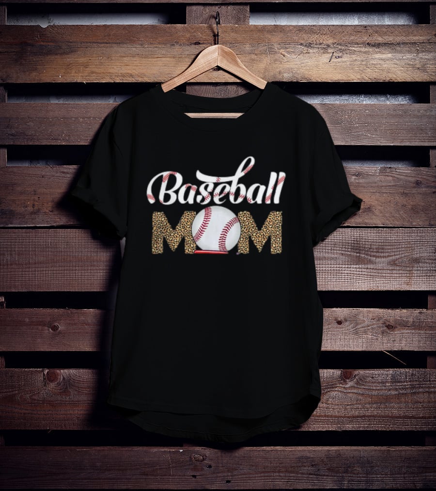 Leopard Baseball Mom Life Mothers Day Catcher Womens T-Shirt