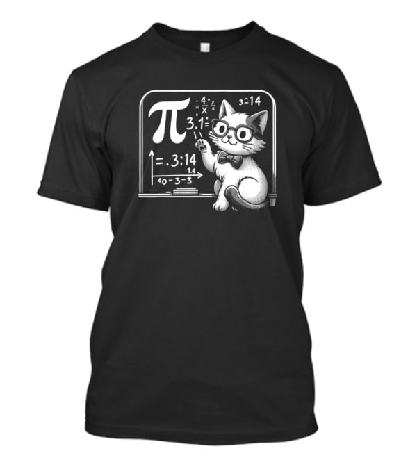 Pi 3.14 Cat With Glasses And Chalkboard Equations T-Shirt