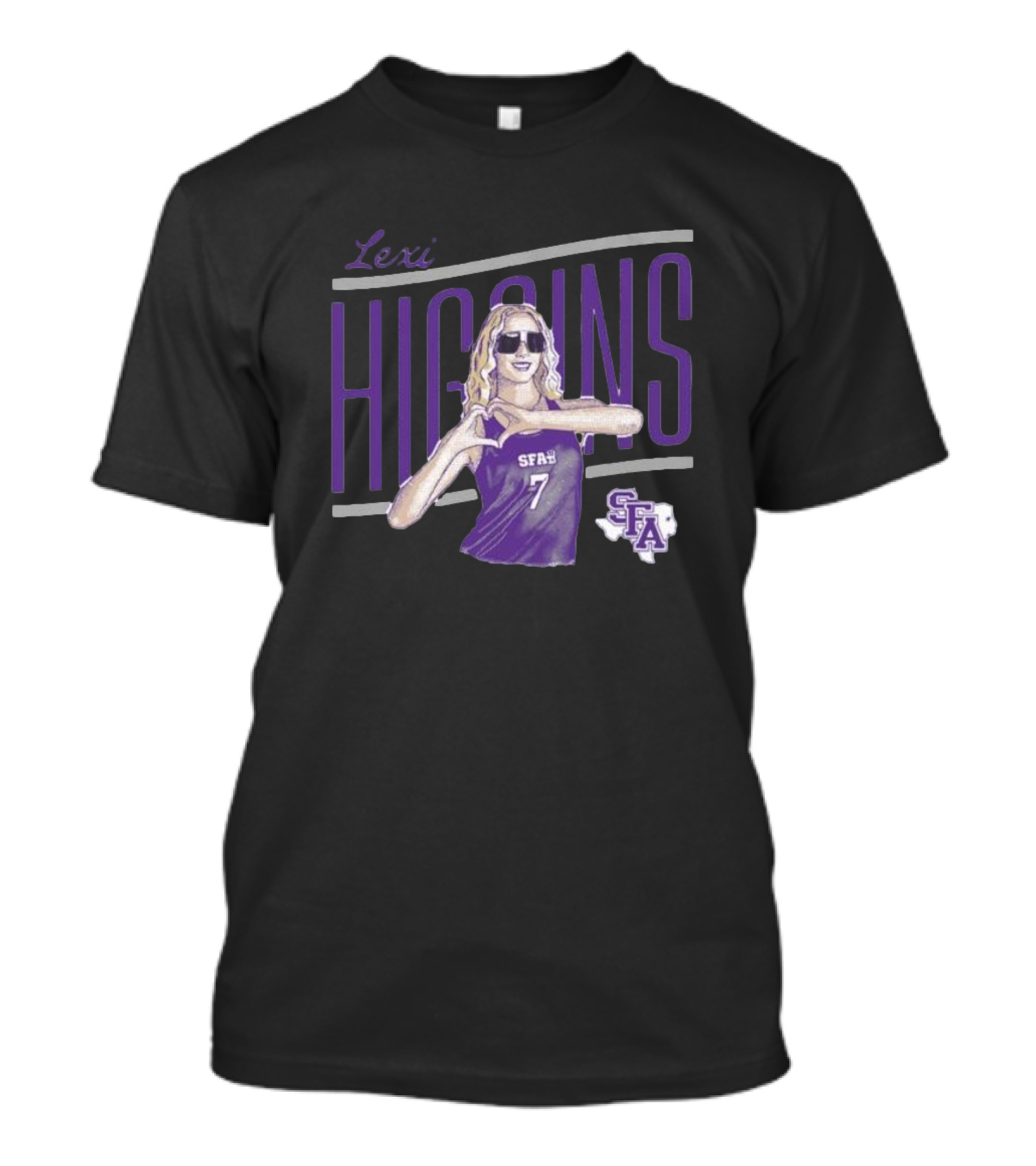 Lexi Higgins SFASU Volleyball Player Number 7 With Sunglasses And Heart Gesture T-Shirt