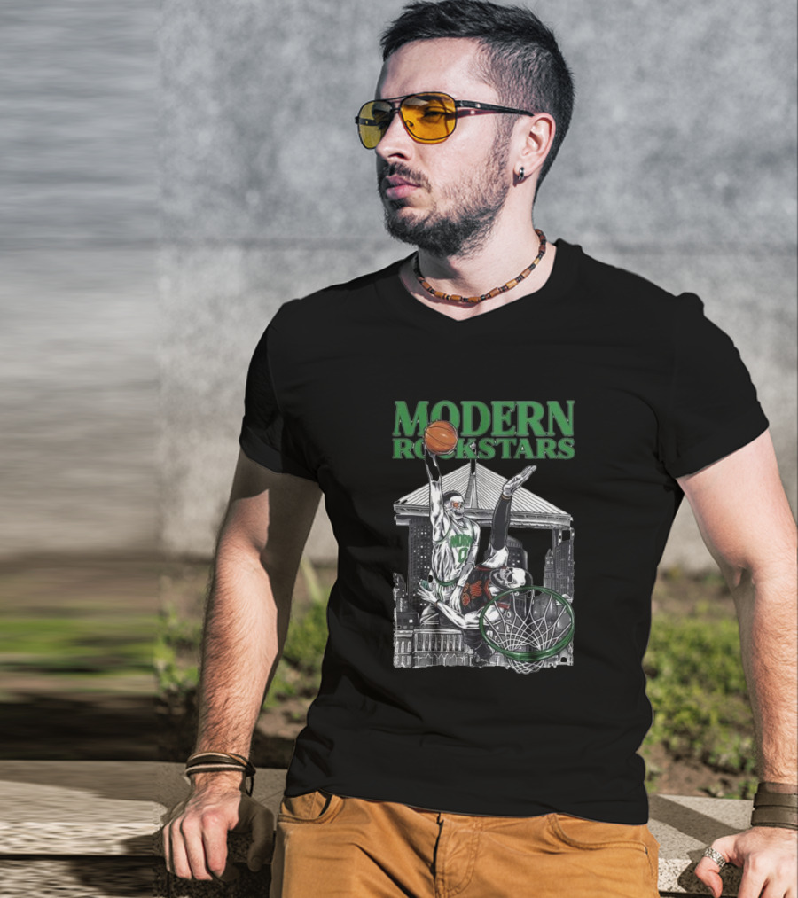 Modern Rockstars Basketball Dunk Skyline Bridge T-Shirt