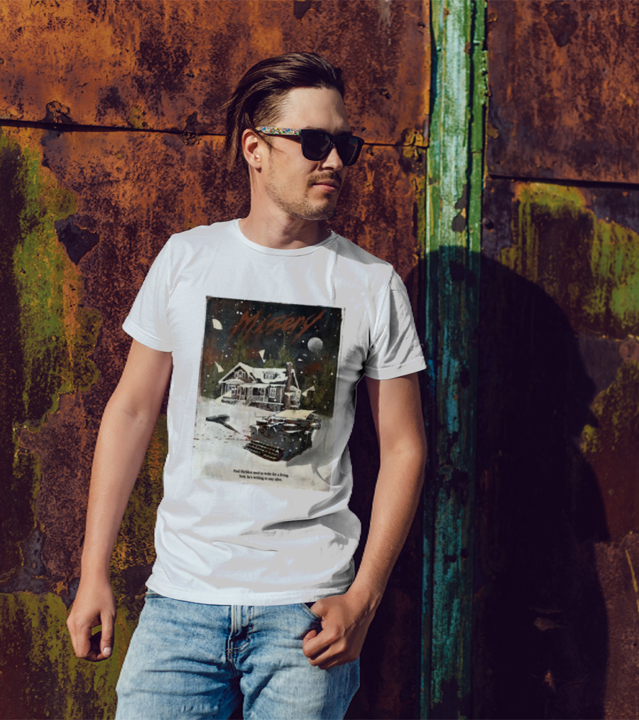 Misery Paul Sheldon Used To Write For A Living Now He’s Writing To Stay Alive Typewriter House Snow Night T-Shirt