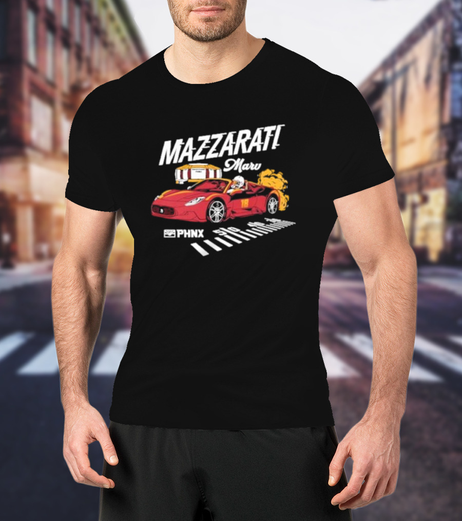 PHNX Mazzarati Marv Racing Car With Flames And Helmet T-Shirt