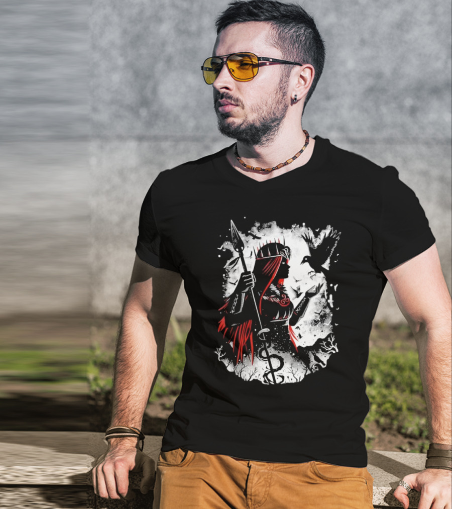 Goddess Of Fate And War With Spear And Raven T-Shirt