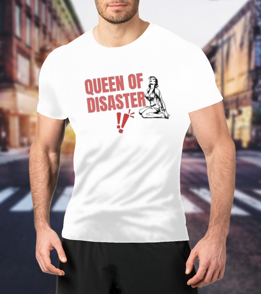 Queen Of Disaster Retro Comic Style Pin-Up Bold Red Typography T-Shirt