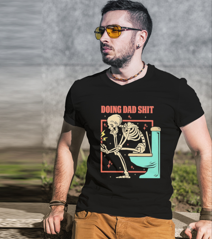 Skeleton Doing Dad Shit With Toilet And Comic Vibes T-Shirt