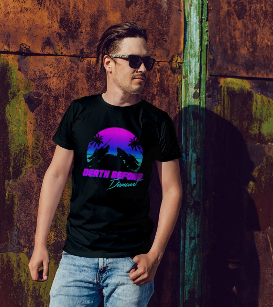 Tactically Jaded Death Before Dismount Retro Sunset Palms Rocket T-Shirt