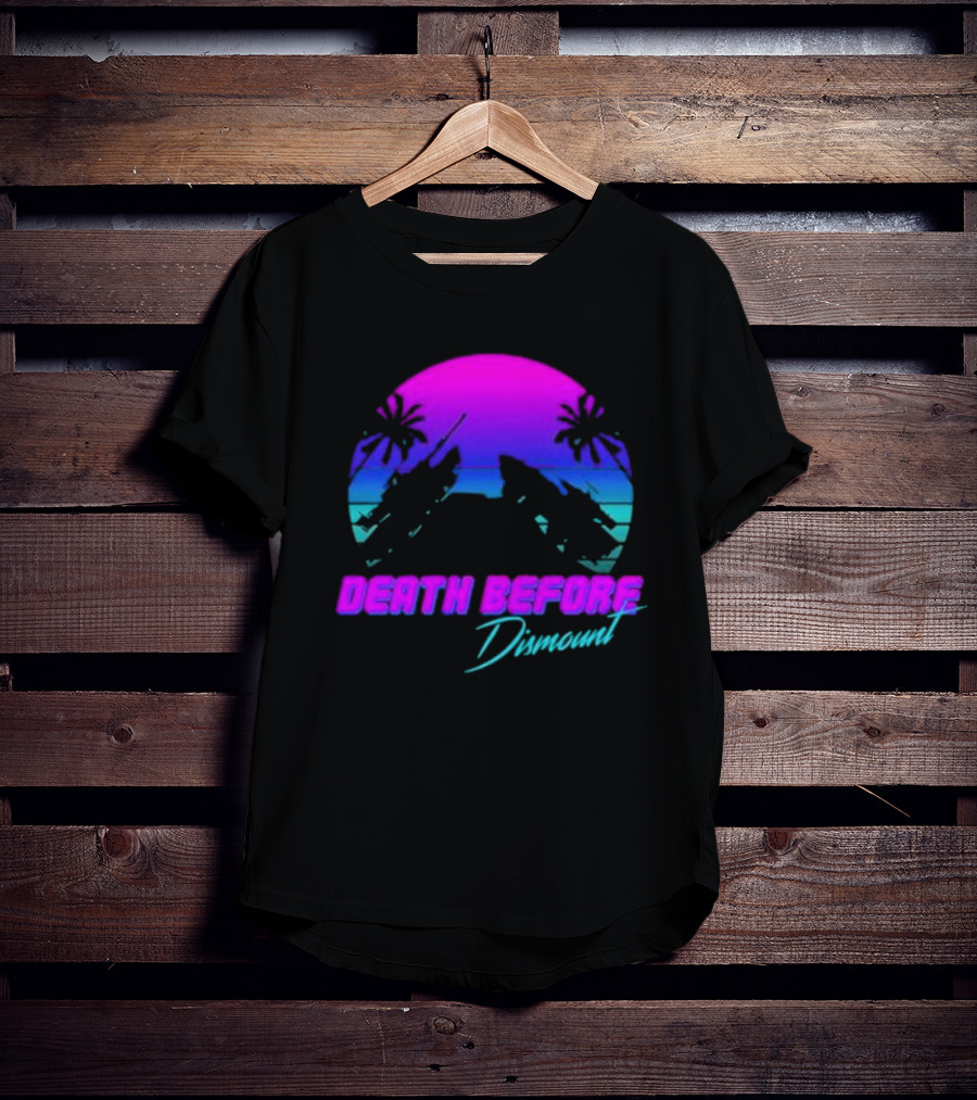 Tactically Jaded Death Before Dismount Retro Sunset Palms Rocket T-Shirt