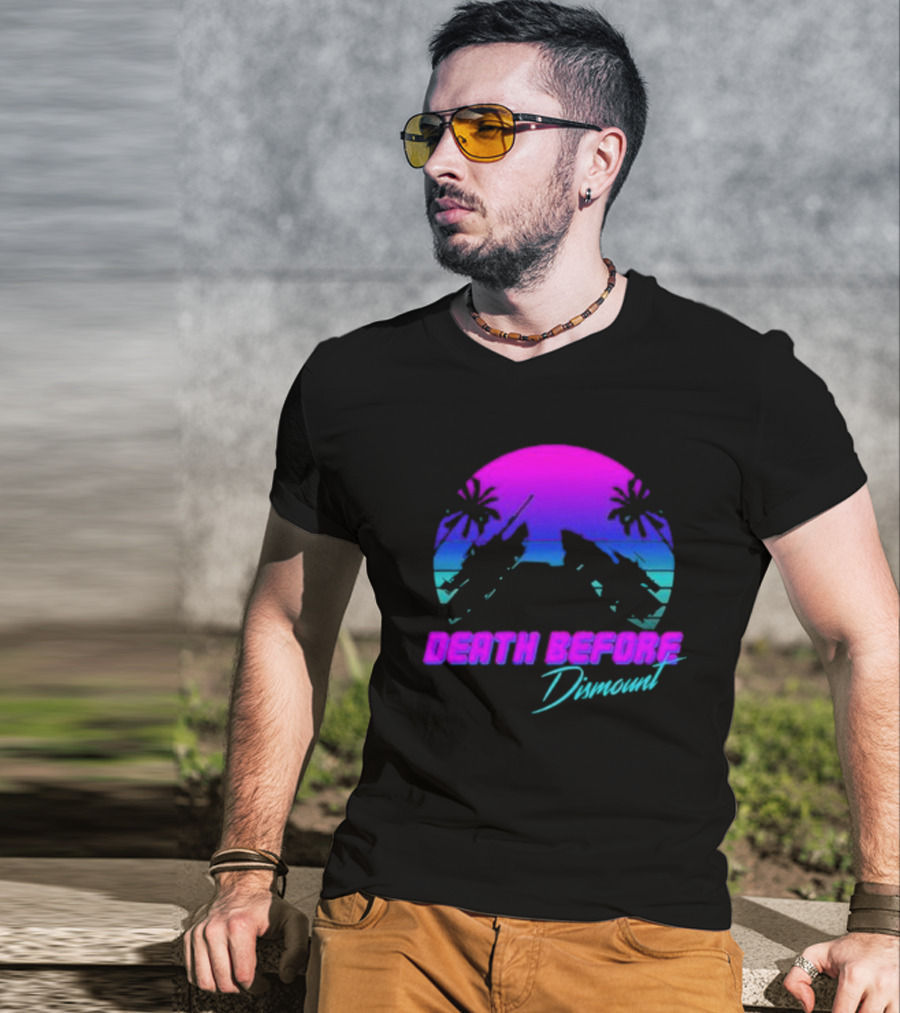 Tactically Jaded Death Before Dismount Retro Sunset Palms Rocket T-Shirt