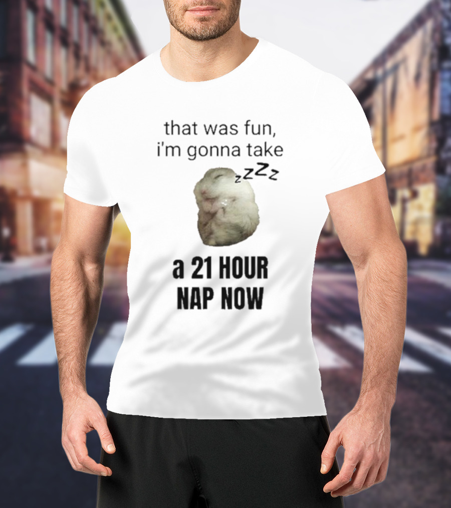 That Was Fun I’m Gonna Take A 21 Hour Nap Now With Sleeping Hamster Image T-Shirt