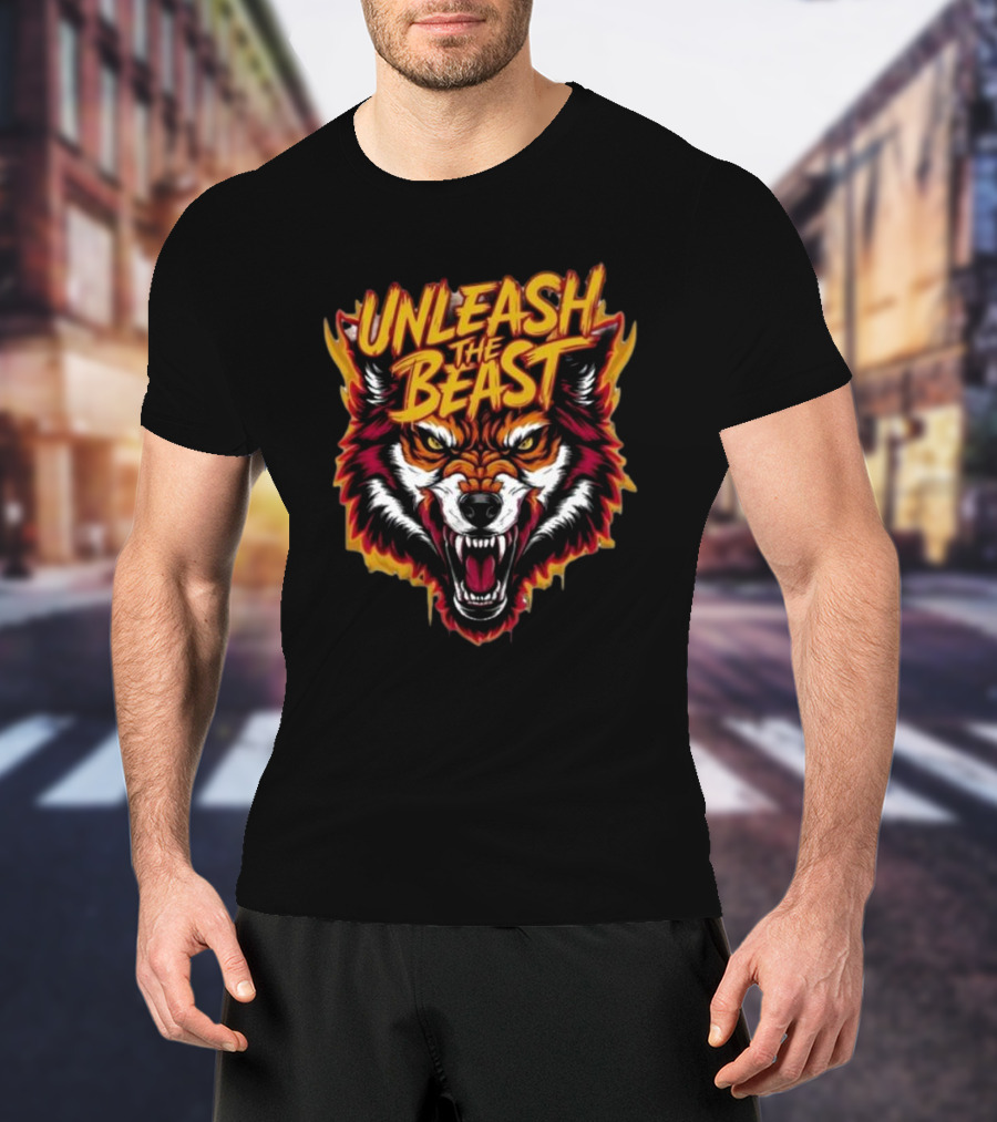 Unleash The Beast Wolf Head Fire T-Shirt