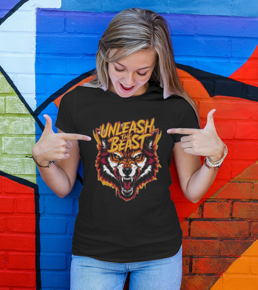 Unleash The Beast Wolf Head Fire T-Shirt