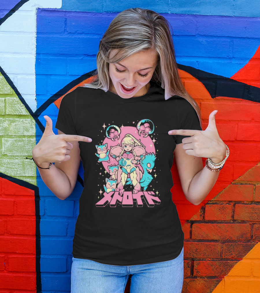 Metroid Pop Art Space Hero Anime Style Pink And Blue Retro T-Shirt