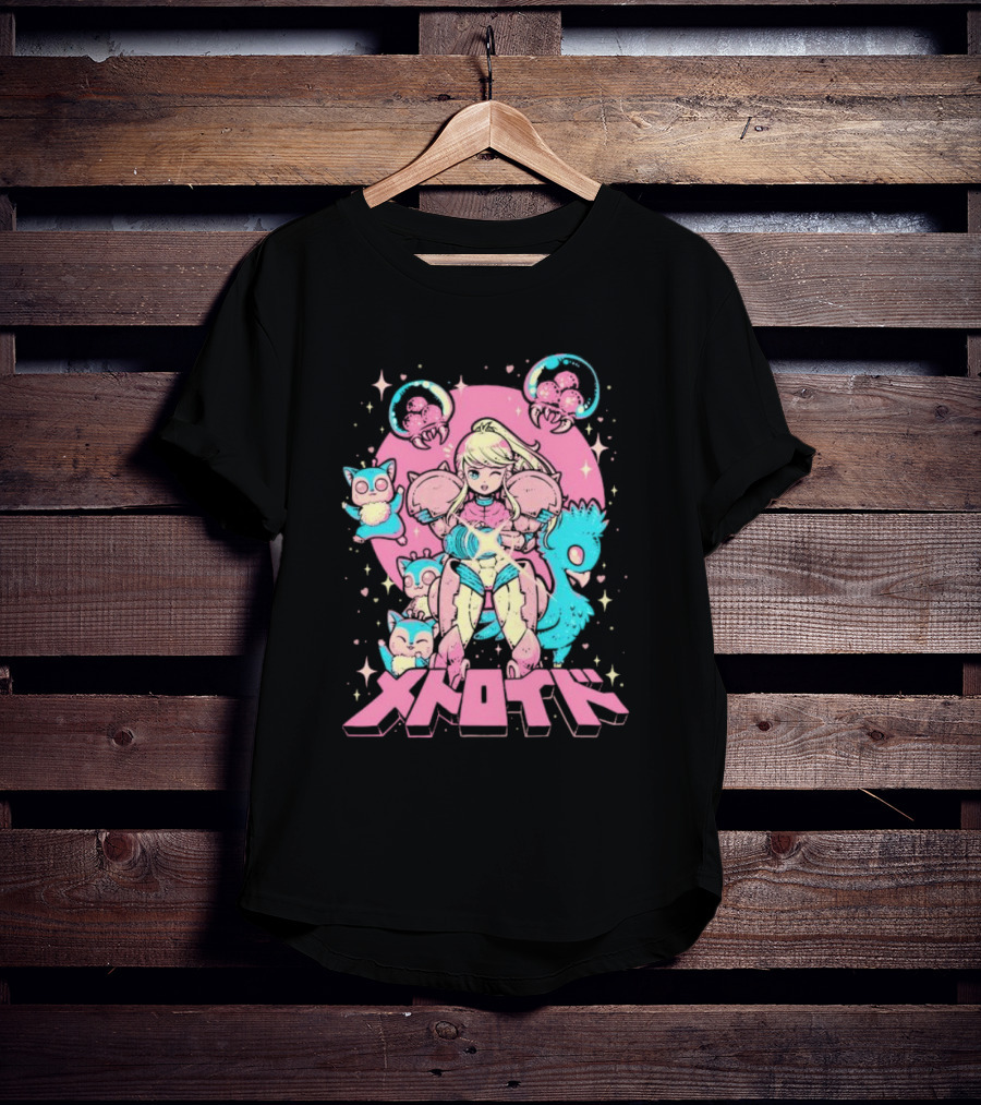 Metroid Pop Art Space Hero Anime Style Pink And Blue Retro T-Shirt