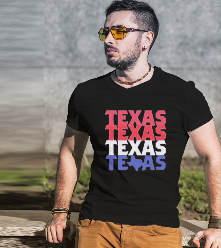 Texas Texas Texas Texas Map Red White Blue T-Shirt