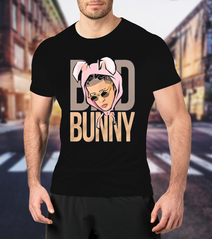 BAD BUNNY Essential Pink Bunny Hoodie Sunglasses T-Shirt
