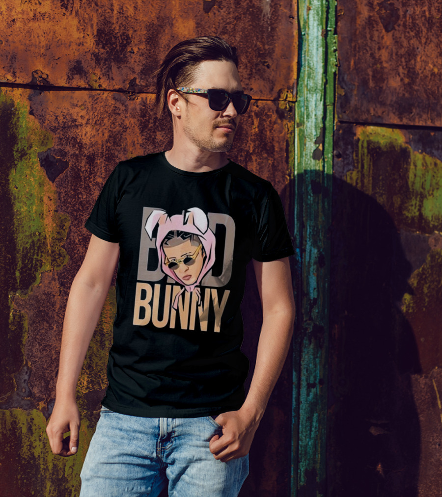 BAD BUNNY Essential Pink Bunny Hoodie Sunglasses T-Shirt