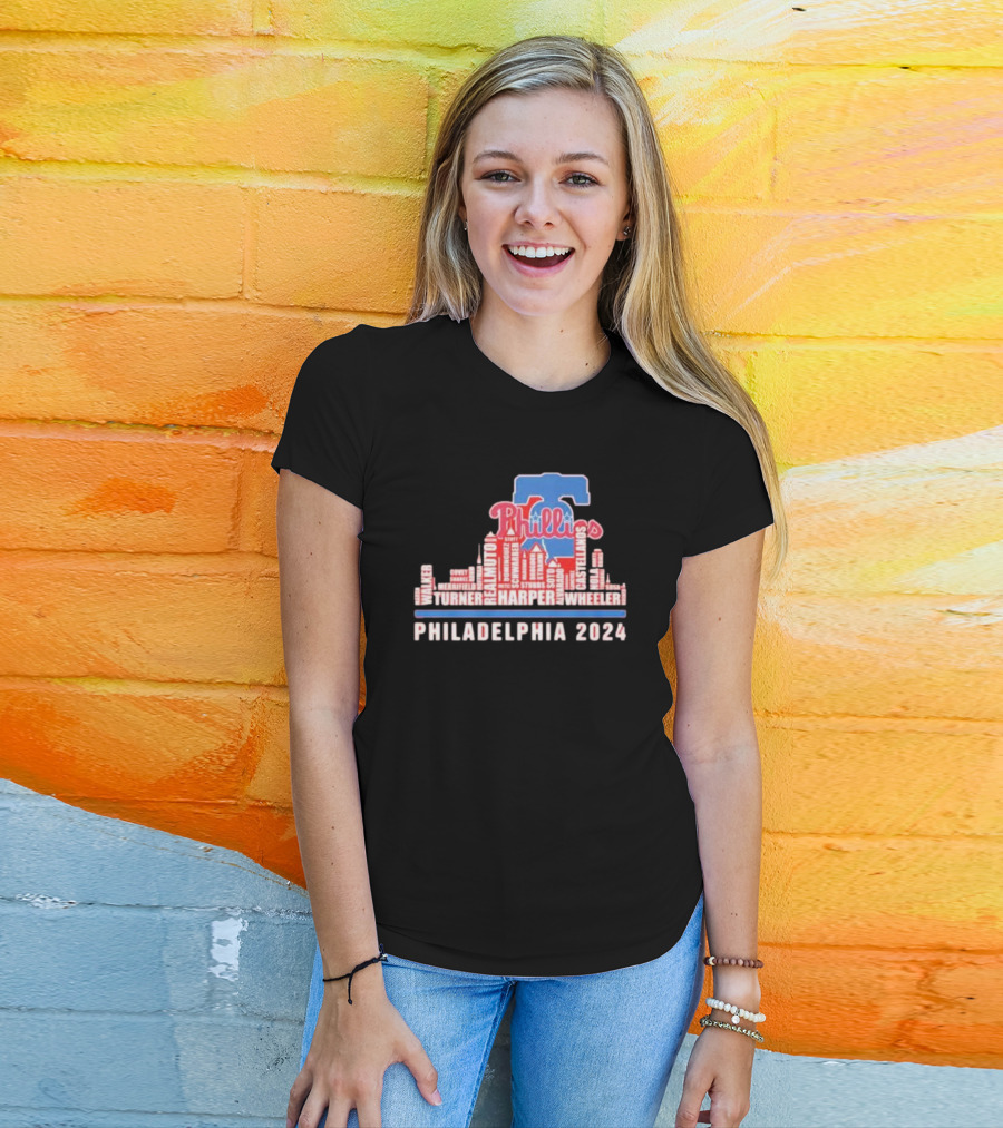 Philadelphia Phillies Harper Wheeler Skyline Players Name Philadelphia T-Shirt