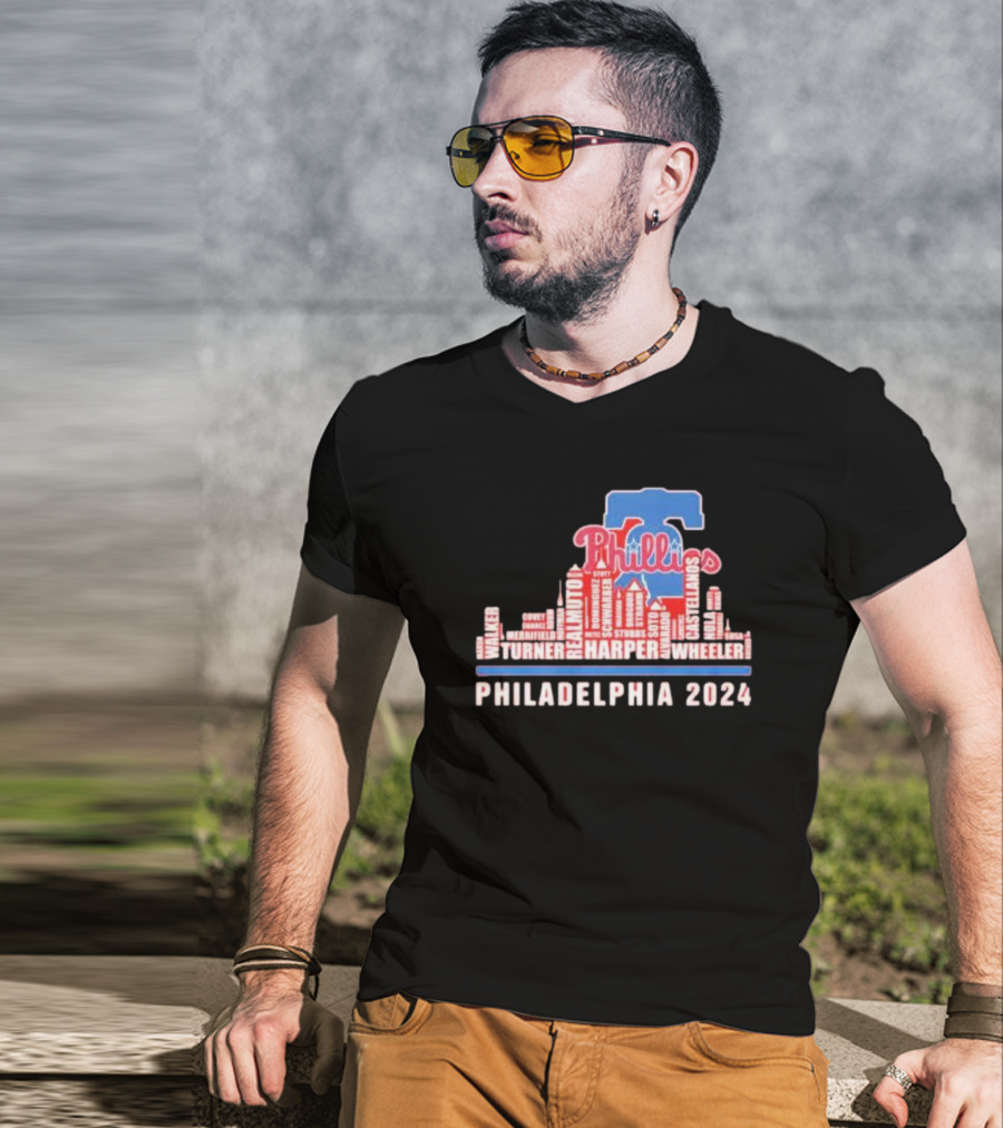 Philadelphia Phillies Harper Wheeler Skyline Players Name Philadelphia T-Shirt