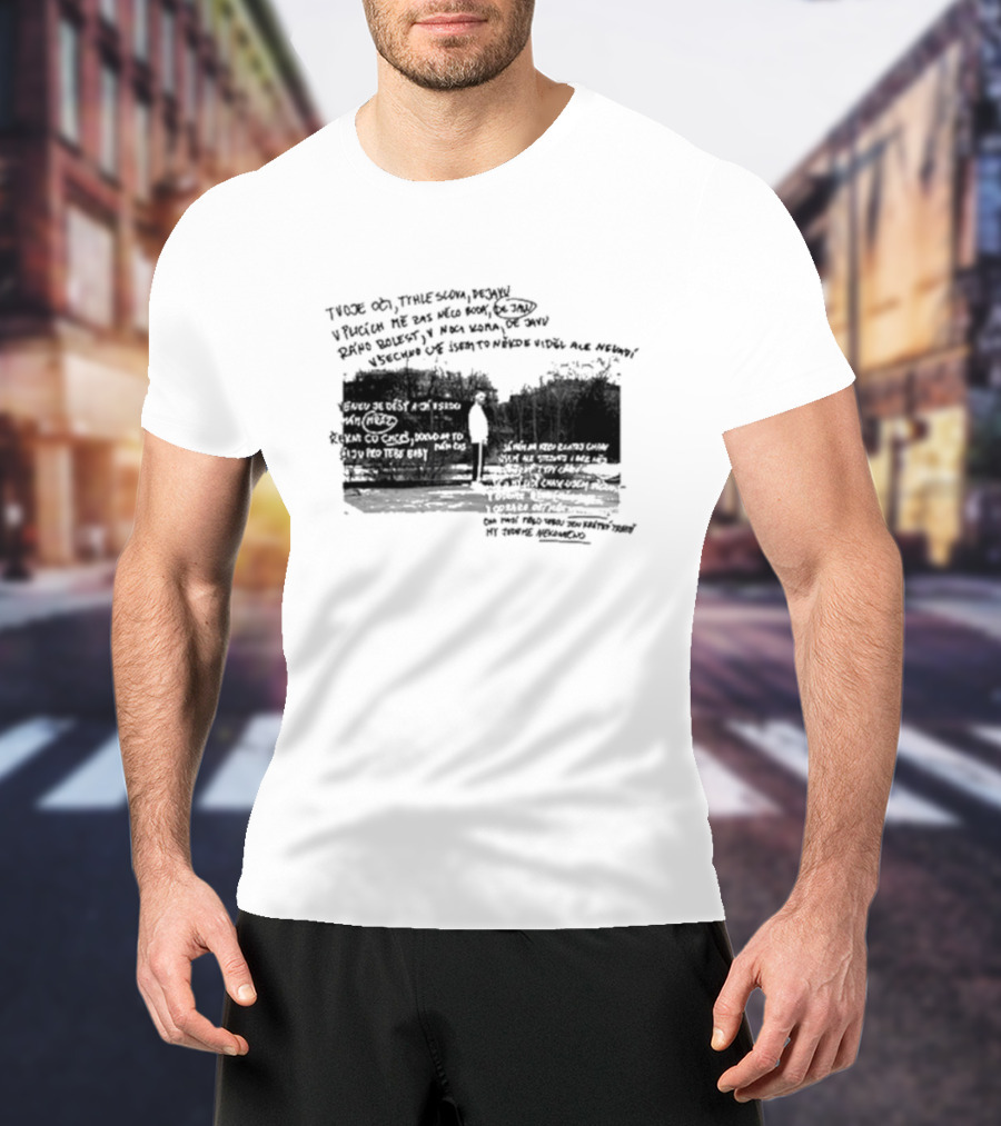 Viktor Sheen Černobílej Svět Text Illustration With Trees And Figure T-Shirt