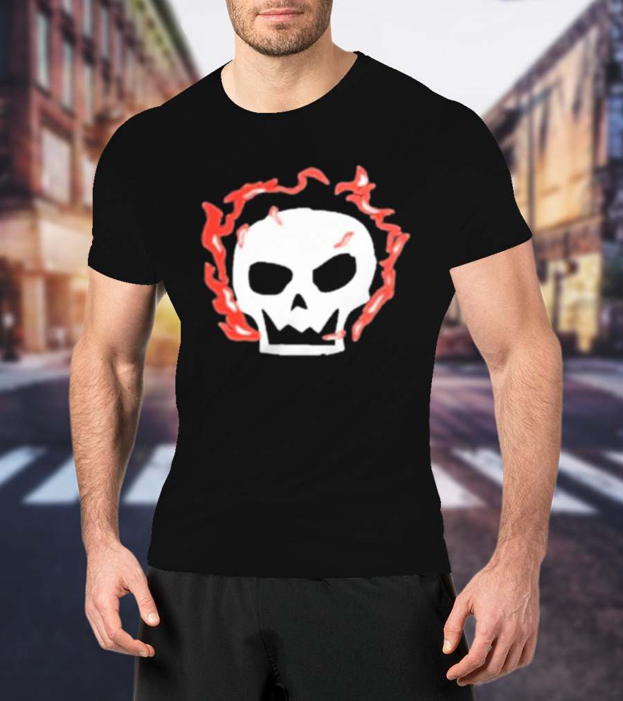 Lonely Stars Skull With Flaming Red Outline T-Shirt