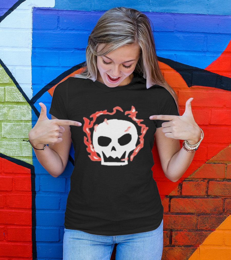 Lonely Stars Skull With Flaming Red Outline T-Shirt