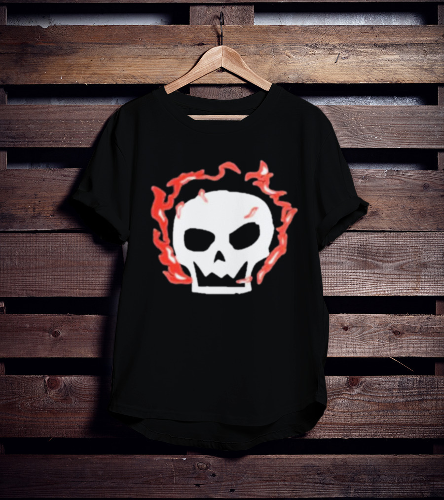 Lonely Stars Skull With Flaming Red Outline T-Shirt