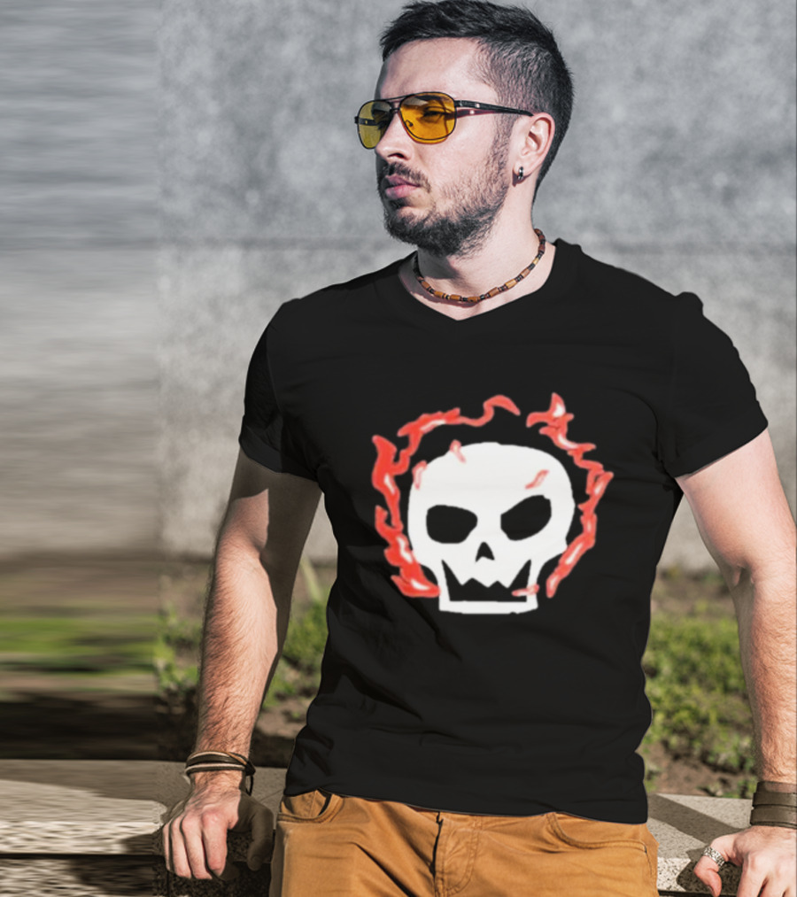 Lonely Stars Skull With Flaming Red Outline T-Shirt