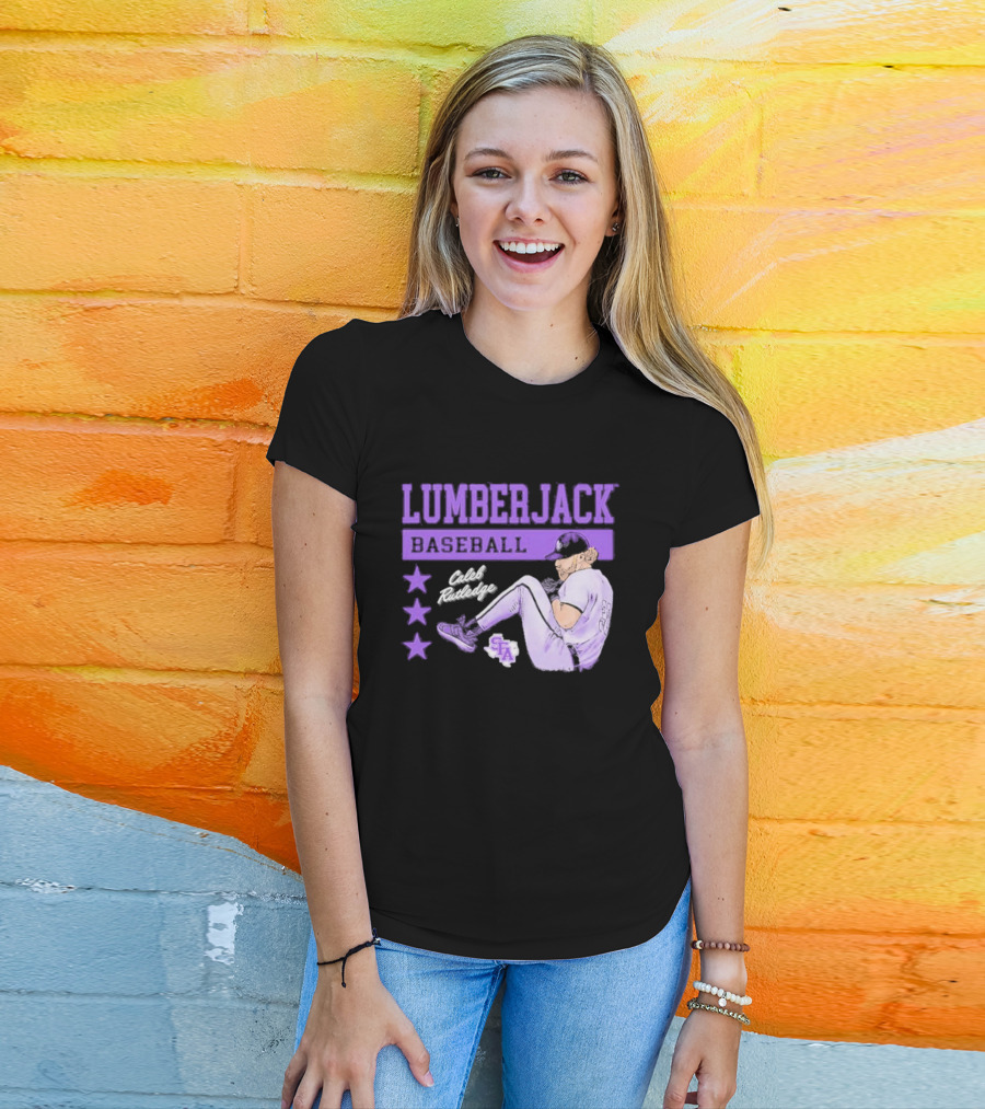 Lumberjack Baseball Caleb Rutledge SFA Cartoon T-Shirt