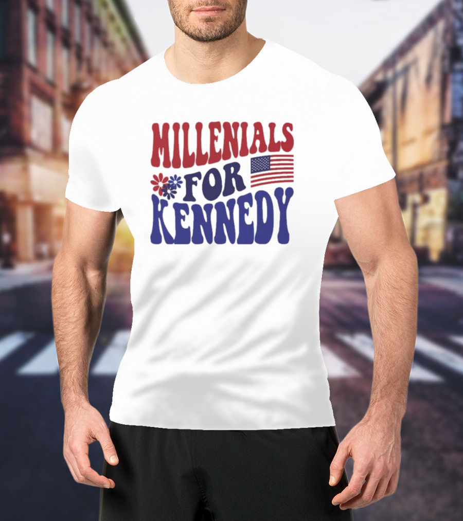 Millennials For Kennedy American Flag Flower Power T-Shirt