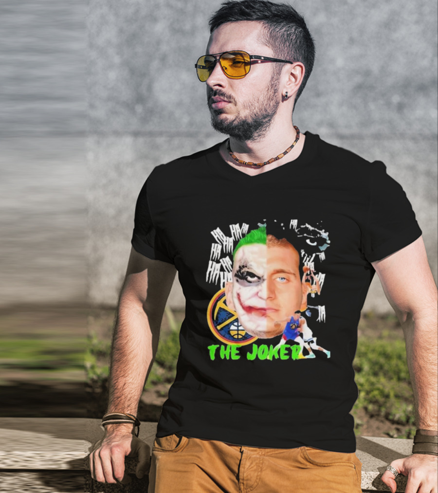 Nikola Jokic The Joker Face Featuring Denver Nuggets Basketball References T-Shirt