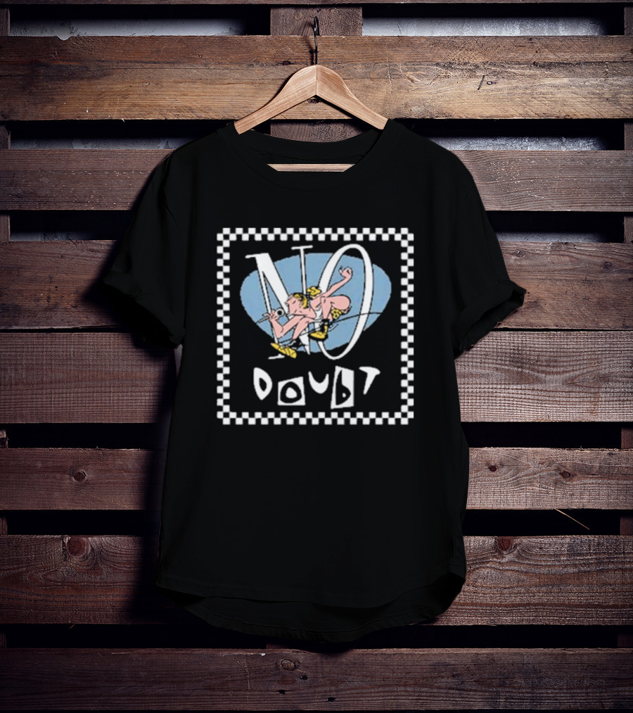 No Doubt Checkerboard Design With Cartoon Character T-Shirt