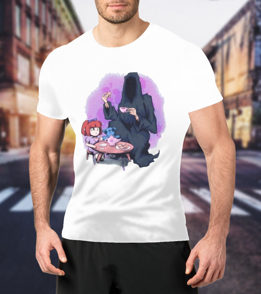 Tea Party With Grim Reaper And Little Girl T-Shirt