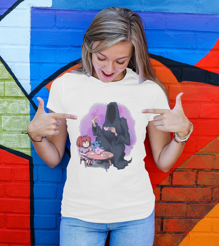 Tea Party With Grim Reaper And Little Girl T-Shirt