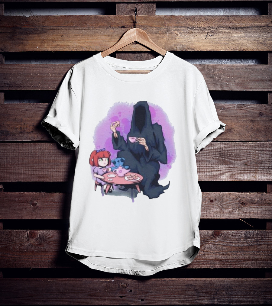 Tea Party With Grim Reaper And Little Girl T-Shirt