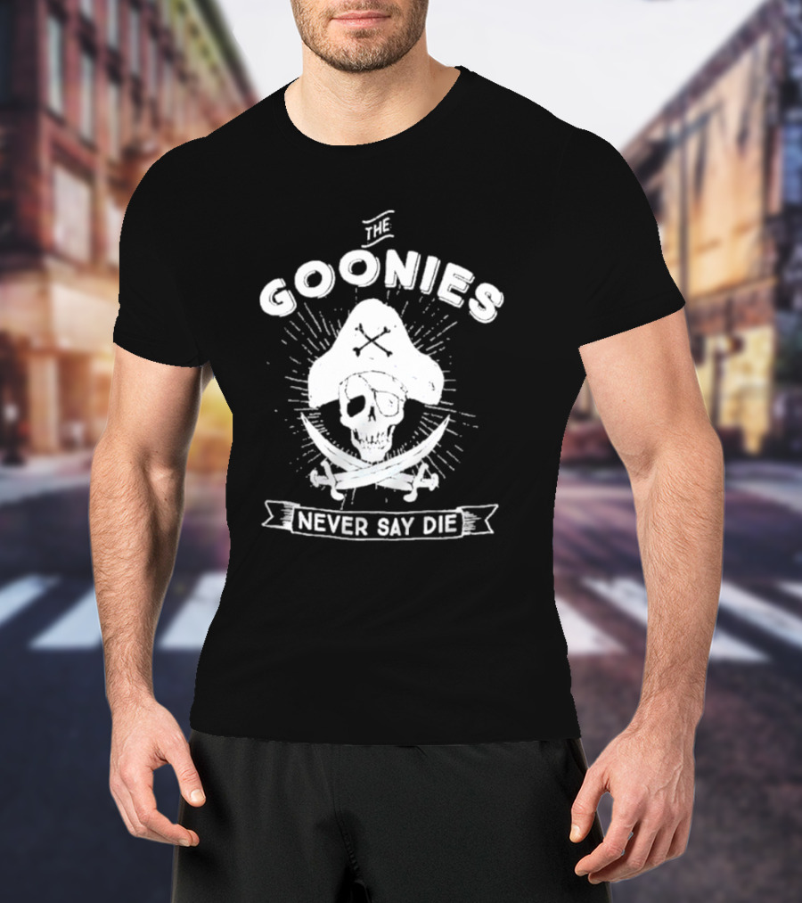 The Goonies Never Say Die Pirate Skull Crossed Swords T-Shirt