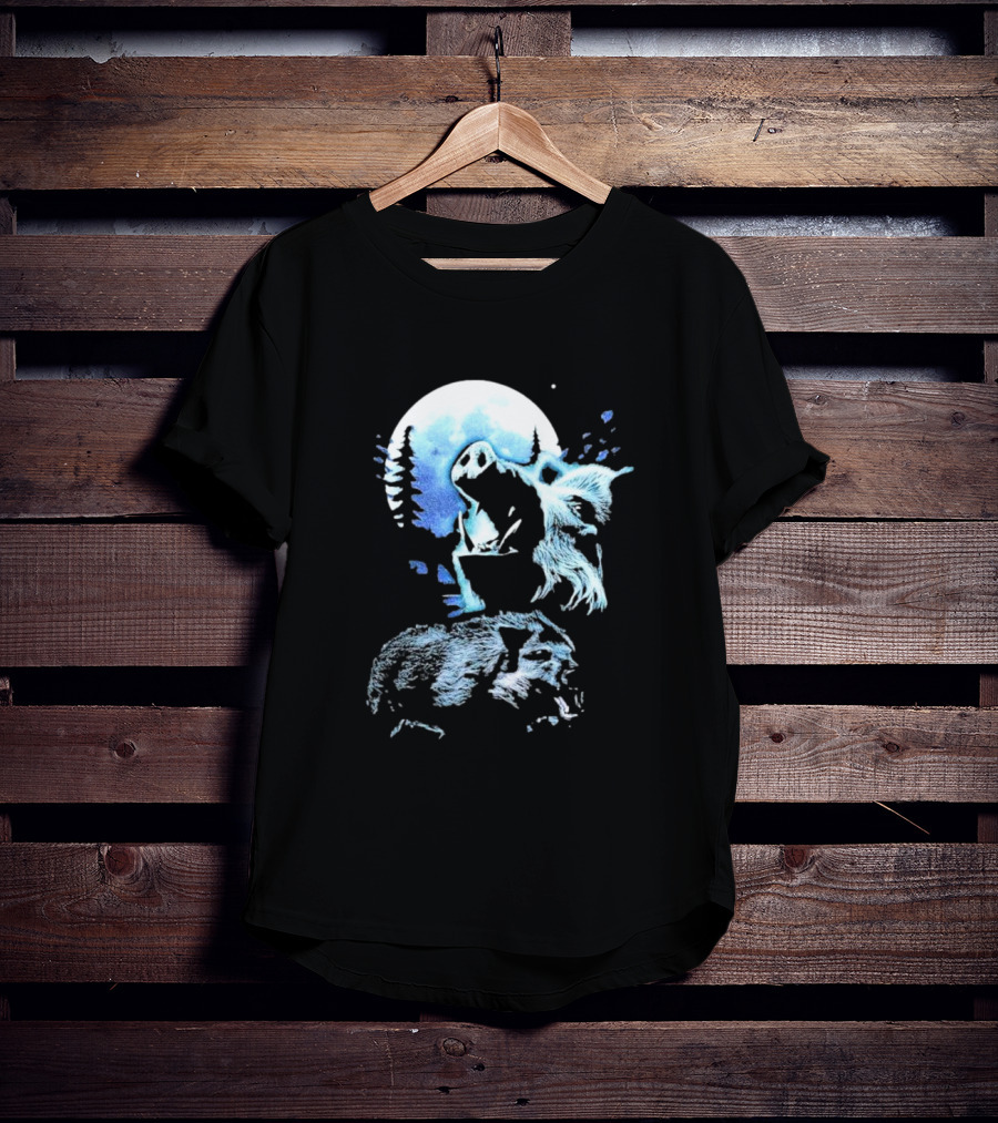 Wild Boar Howling At The Moon Men’s Forest Night Scene T-Shirt