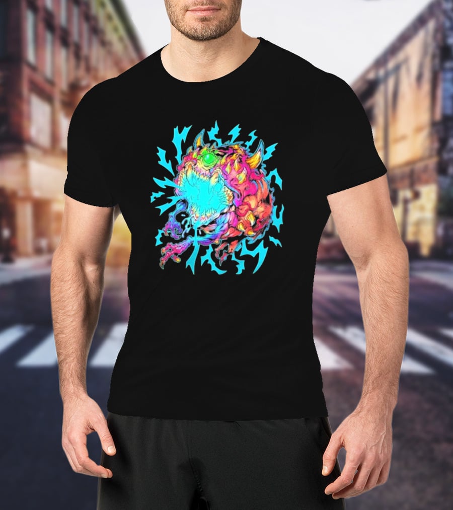 Doom Cacodemon Beast Wreck Neon Monster Explosion T-Shirt