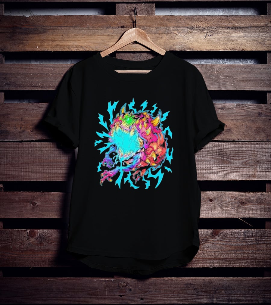 Doom Cacodemon Beast Wreck Neon Monster Explosion T-Shirt