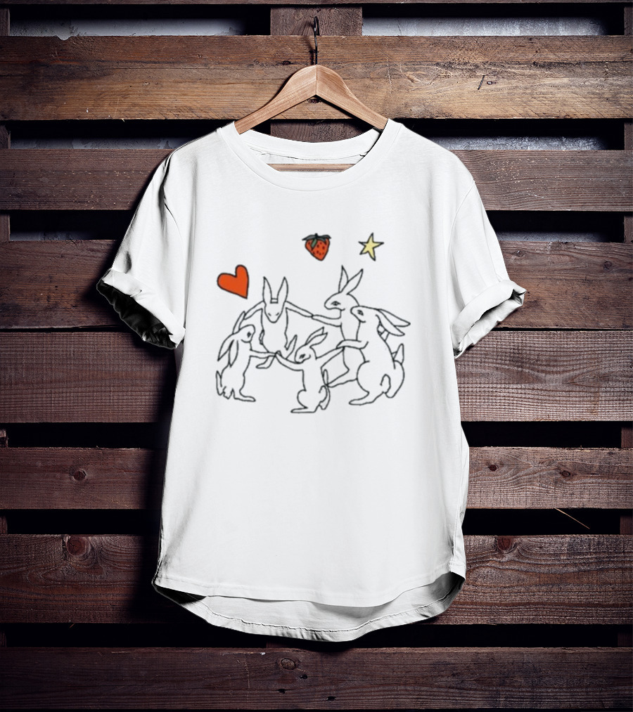 Elena Fiorenza Gatti Bunny Circle With Heart Star And Strawberry T-Shirt